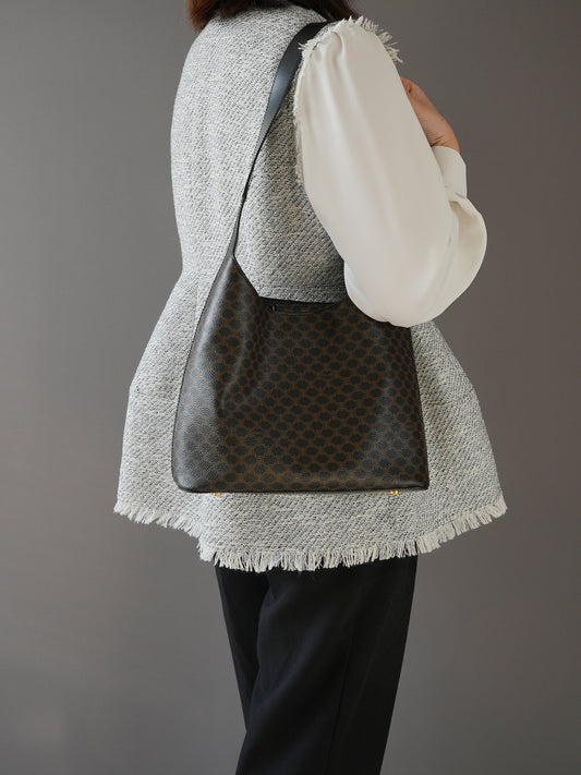 Celine black Macadam Shoulder Bag with Pouch